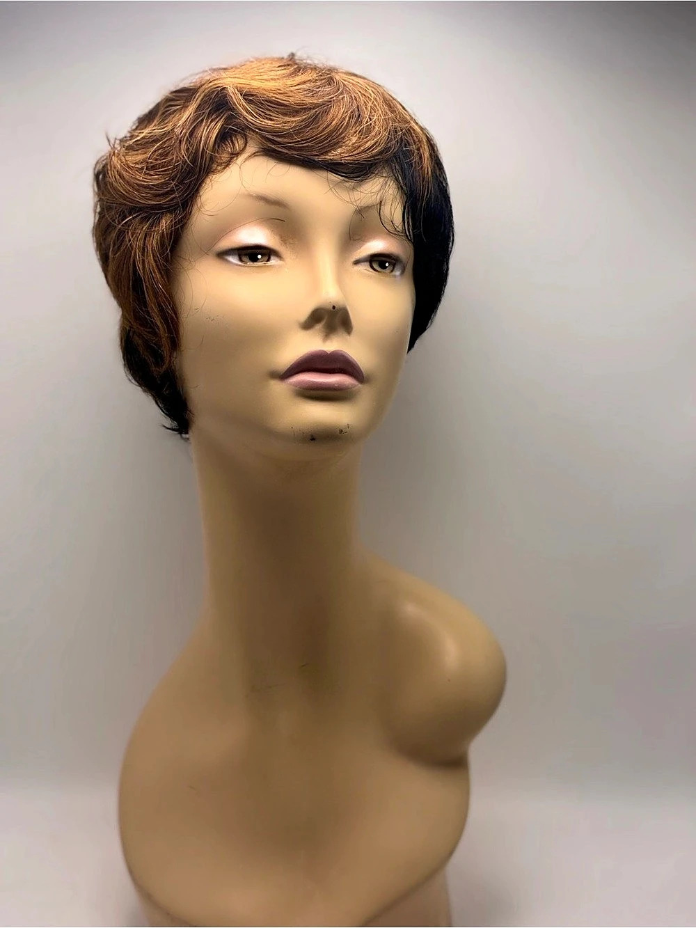 Short Wavy Brown & Black Wig.  Synthetic wig